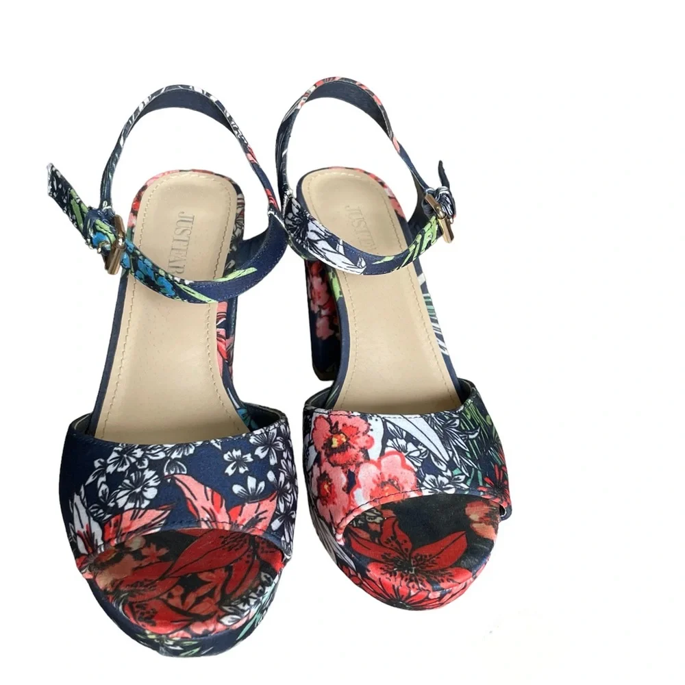 JustFab Navy Floral Platform Sandals